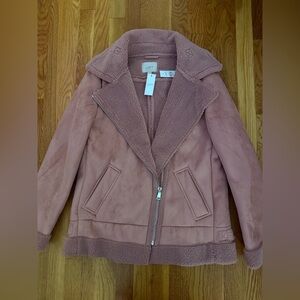 NWT LOFT faux shearling Pink moto jacket- Medium